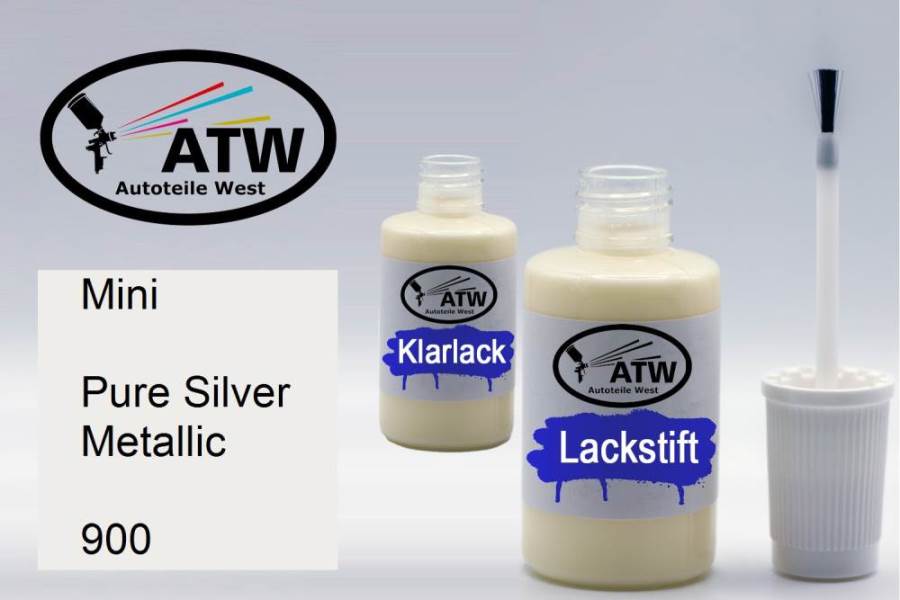 Mini, Pure Silver Metallic, 900: 20ml Lackstift + 20ml Klarlack - Set, von ATW Autoteile West.